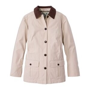 LL Bean Field Jacket Womens S Tan Corduroy Trim Plaid Lined Barn Coat